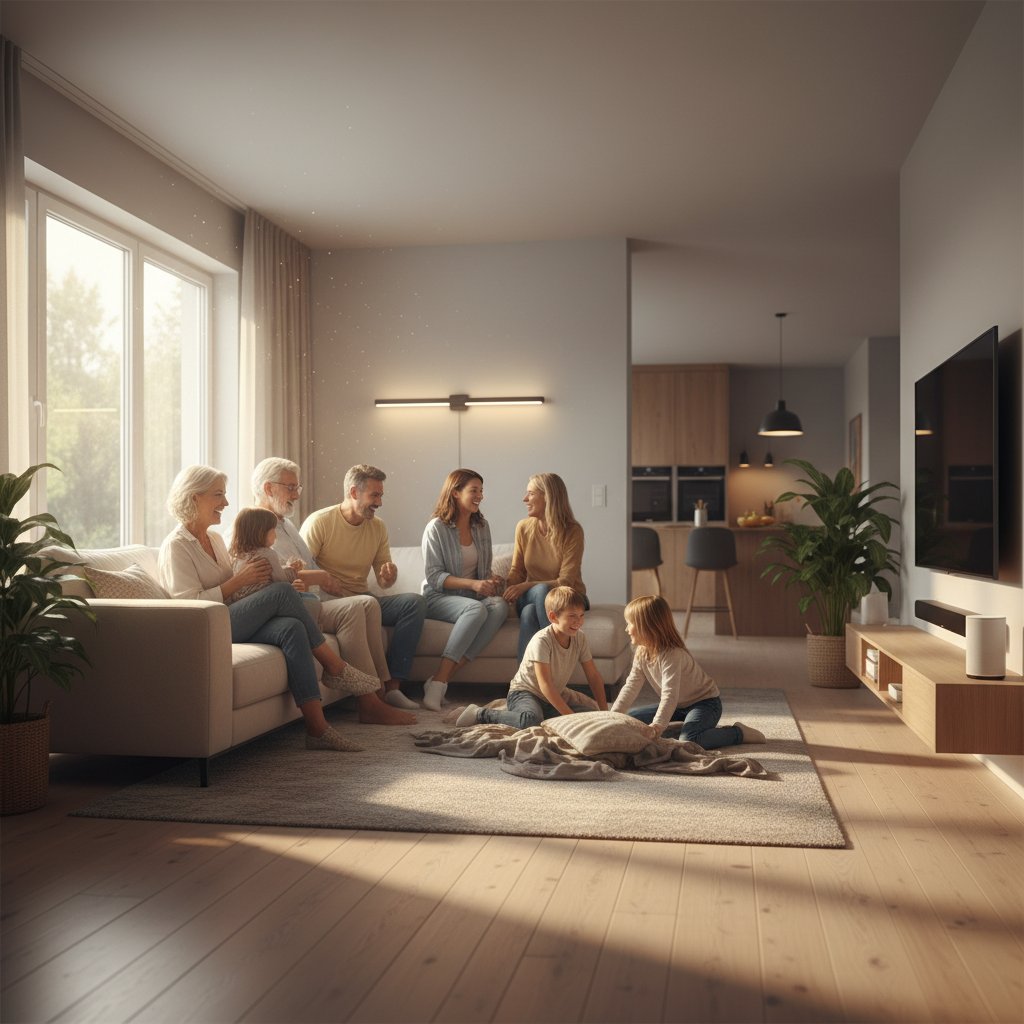 Family managing utility bills together at home